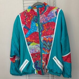 Teal Women's Bomber Jacket with Multicolor Patchwork Panels